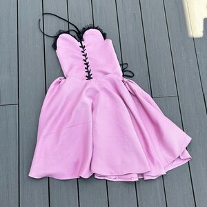 Pink Dress with Black Lace Detail